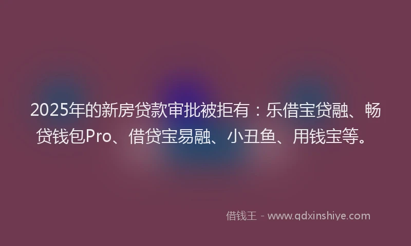 2025年的新房贷款审批被拒有：乐借宝贷融、畅贷钱包Pro、借贷宝易融、小丑鱼、用钱宝等。