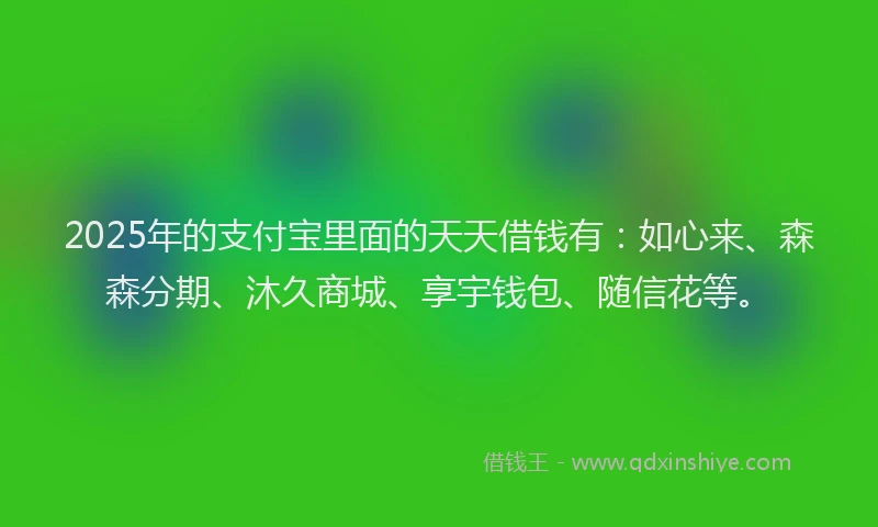 2025年的支付宝里面的天天借钱有：如心来、森森分期、沐久商城、享宇钱包、随信花等。