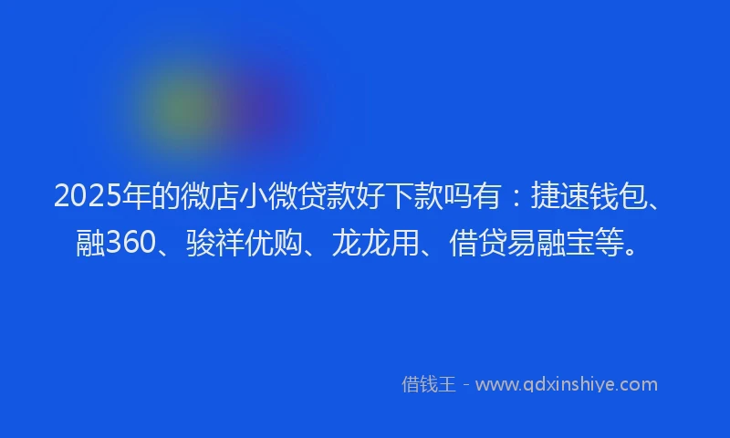 2025年的微店小微贷款好下款吗有：捷速钱包、融360、骏祥优购、龙龙用、借贷易融宝等。