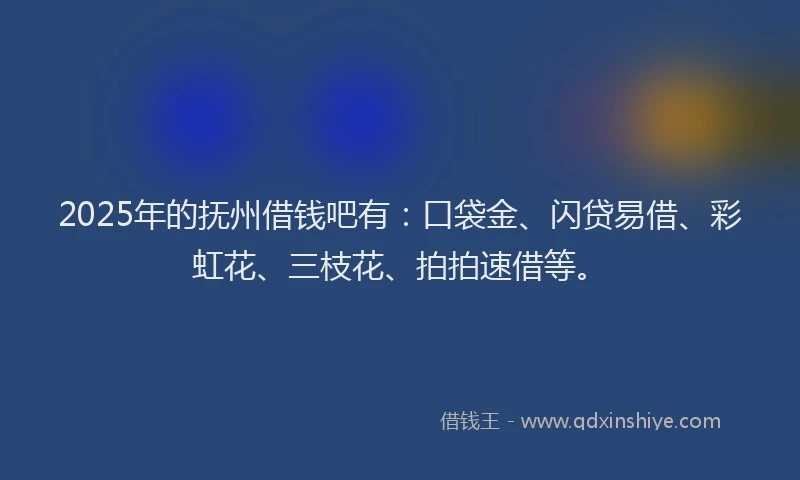 2025年的抚州借钱吧有：口袋金、闪贷易借、彩虹花、三枝花、拍拍速借等。