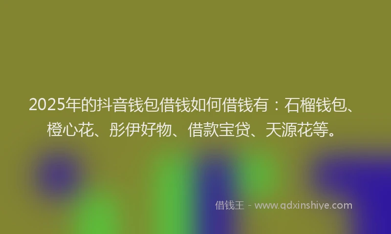 2025年的抖音钱包借钱如何借钱有：石榴钱包、橙心花、彤伊好物、借款宝贷、天源花等。