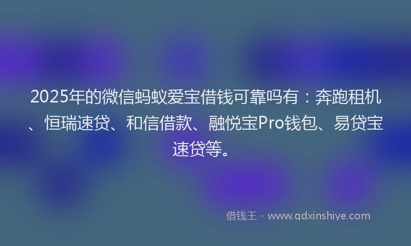 2025年的微信蚂蚁爱宝借钱可靠吗有：奔跑租机、恒瑞速贷、和信借款、融悦宝Pro钱包、易贷宝速贷等。