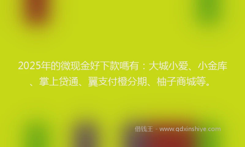 2025年的微现金好下款嗎有：大城小爱、小金库、掌上贷通、翼支付橙分期、柚子商城等。