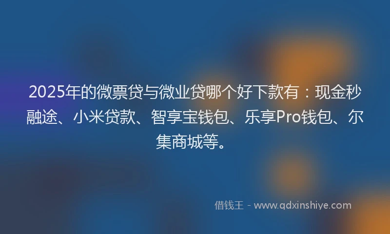 2025年的微票贷与微业贷哪个好下款有：现金秒融途、小米贷款、智享宝钱包、乐享Pro钱包、尔集商城等。