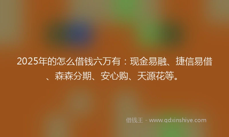2025年的怎么借钱六万有：现金易融、捷信易借、森森分期、安心购、天源花等。