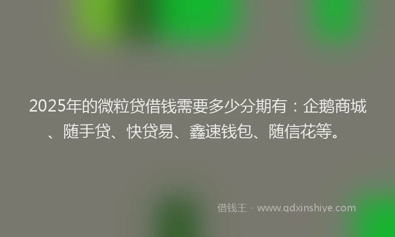 2025年的微粒贷借钱需要多少分期有：企鹅商城、随手贷、快贷易、鑫速钱包、随信花等。