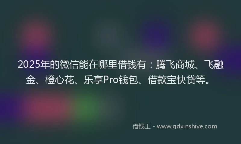 2025年的微信能在哪里借钱有：腾飞商城、飞融金、橙心花、乐享Pro钱包、借款宝快贷等。