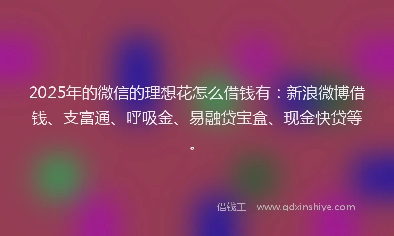 2025年的微信的理想花怎么借钱有：新浪微博借钱、支富通、呼吸金、易融贷宝盒、现金快贷等。