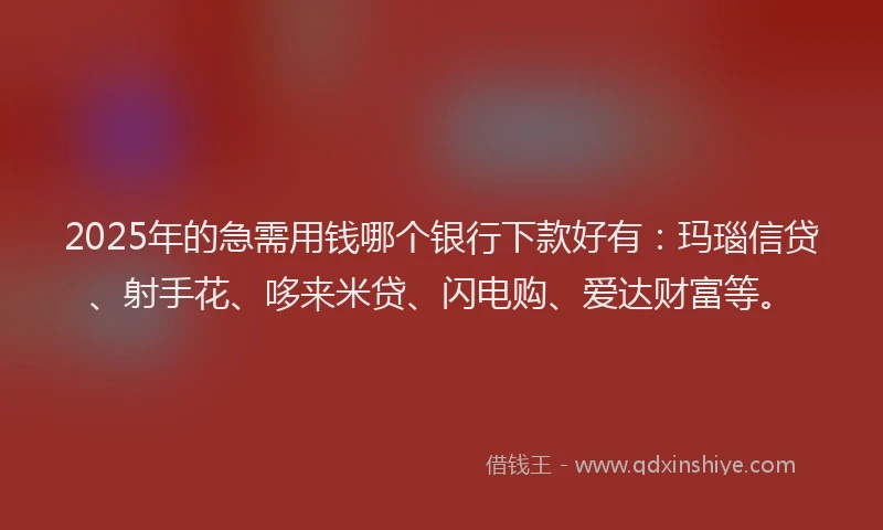 2025年的急需用钱哪个银行下款好有：玛瑙信贷、射手花、哆来米贷、闪电购、爱达财富等。
