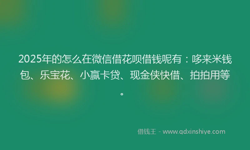2025年的怎么在微信借花呗借钱呢有：哆来米钱包、乐宝花、小赢卡贷、现金侠快借、拍拍用等。