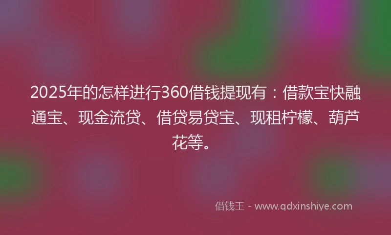 2025年的怎样进行360借钱提现有：借款宝快融通宝、现金流贷、借贷易贷宝、现租柠檬、葫芦花等。