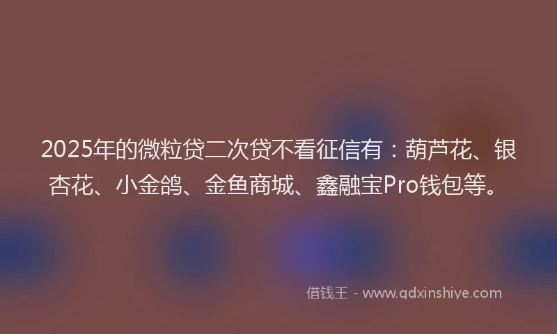 2025年的微粒贷二次贷不看征信有：葫芦花、银杏花、小金鸽、金鱼商城、鑫融宝Pro钱包等。