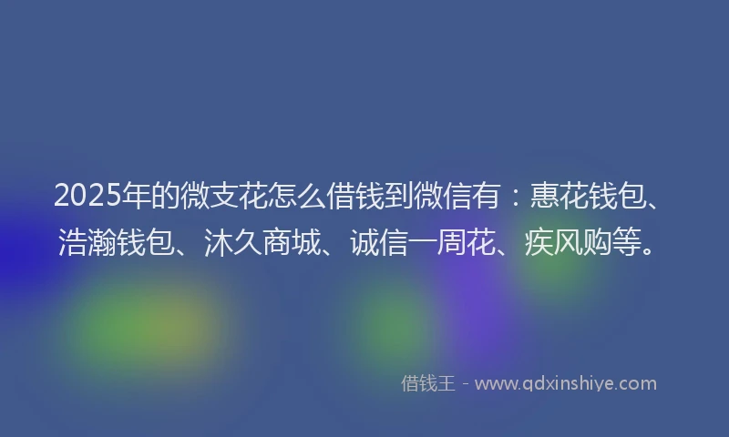 2025年的微支花怎么借钱到微信有：惠花钱包、浩瀚钱包、沐久商城、诚信一周花、疾风购等。