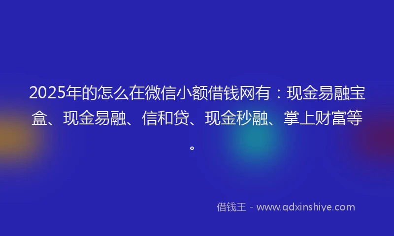 2025年的怎么在微信小额借钱网有：现金易融宝盒、现金易融、信和贷、现金秒融、掌上财富等。