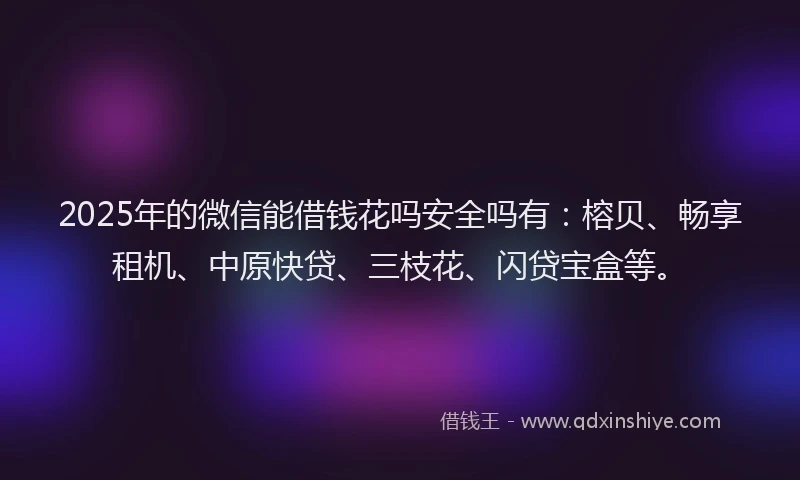 2025年的微信能借钱花吗安全吗有：榕贝、畅享租机、中原快贷、三枝花、闪贷宝盒等。