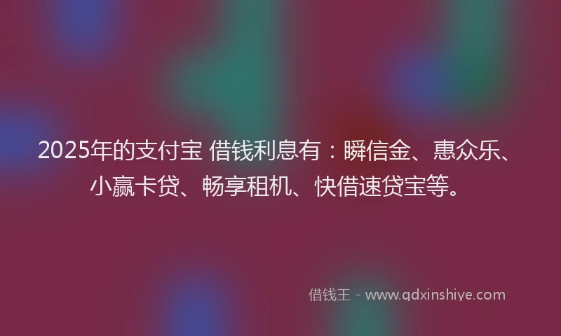 2025年的支付宝 借钱利息有：瞬信金、惠众乐、小赢卡贷、畅享租机、快借速贷宝等。