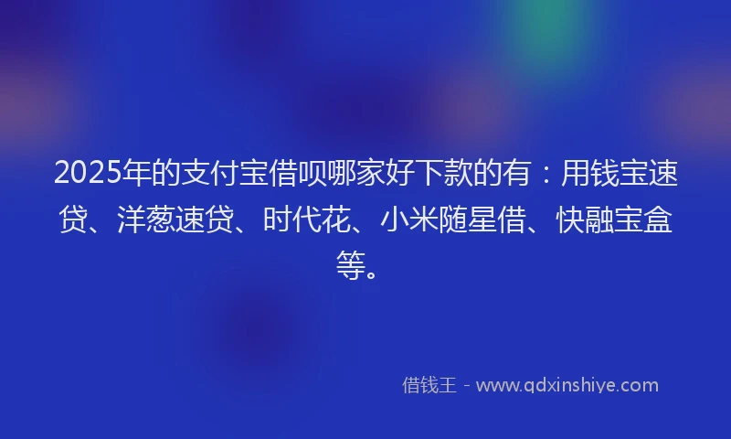 2025年的支付宝借呗哪家好下款的有：用钱宝速贷、洋葱速贷、时代花、小米随星借、快融宝盒等。