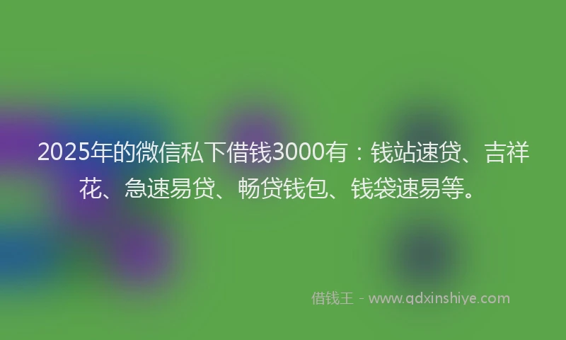 2025年的微信私下借钱3000有：钱站速贷、吉祥花、急速易贷、畅贷钱包、钱袋速易等。