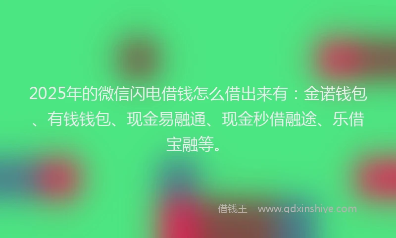 2025年的微信闪电借钱怎么借出来有：金诺钱包、有钱钱包、现金易融通、现金秒借融途、乐借宝融等。