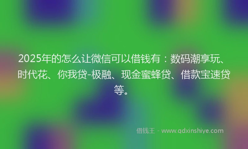 2025年的怎么让微信可以借钱有：数码潮享玩、时代花、你我贷-极融、现金蜜蜂贷、借款宝速贷等。