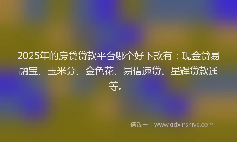 2025年的房贷贷款平台哪个好下款有：现金贷易融宝、玉米分、金色花、易借速贷、星辉贷款通等。