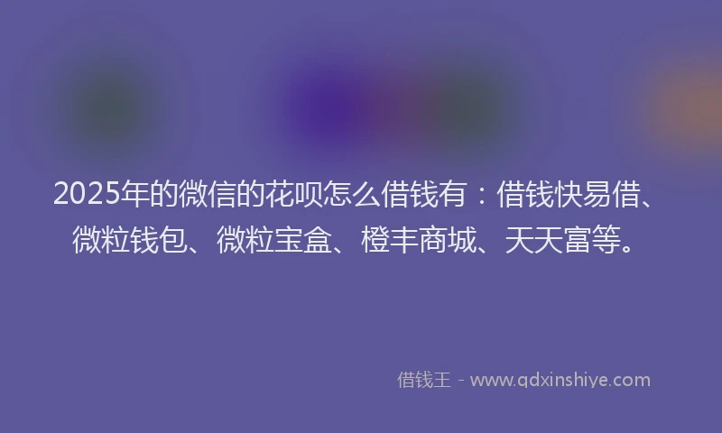 2025年的微信的花呗怎么借钱有：借钱快易借、微粒钱包、微粒宝盒、橙丰商城、天天富等。