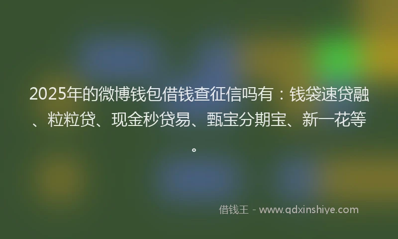 2025年的微博钱包借钱查征信吗有：钱袋速贷融、粒粒贷、现金秒贷易、甄宝分期宝、新一花等。
