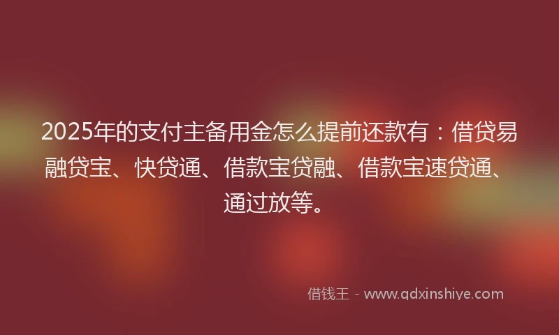 2025年的支付主备用金怎么提前还款有：借贷易融贷宝、快贷通、借款宝贷融、借款宝速贷通、通过放等。