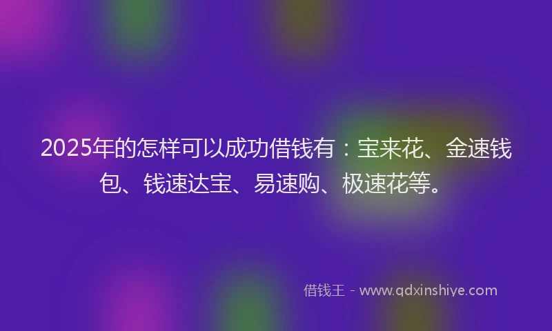 2025年的怎样可以成功借钱有：宝来花、金速钱包、钱速达宝、易速购、极速花等。