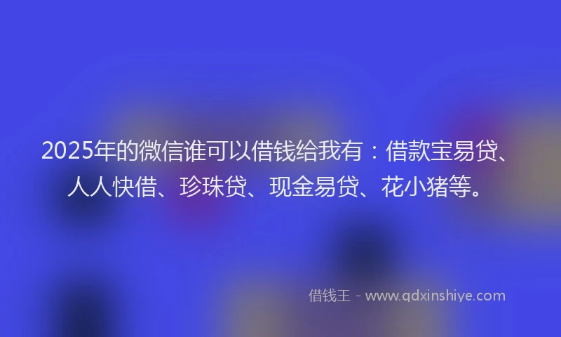 2025年的微信谁可以借钱给我有：借款宝易贷、人人快借、珍珠贷、现金易贷、花小猪等。
