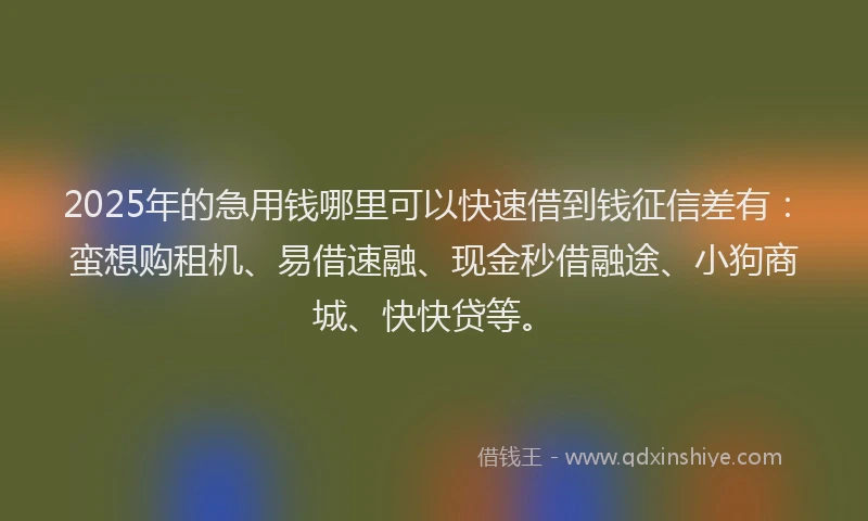 2025年的急用钱哪里可以快速借到钱征信差有：蛮想购租机、易借速融、现金秒借融途、小狗商城、快快贷等。