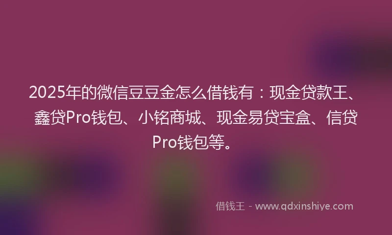 2025年的微信豆豆金怎么借钱有：现金贷款王、鑫贷Pro钱包、小铭商城、现金易贷宝盒、信贷Pro钱包等。