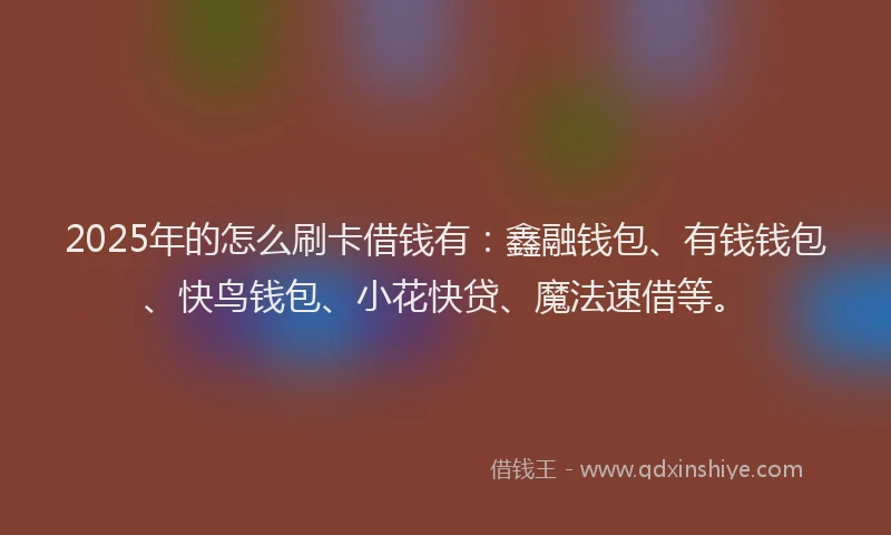 2025年的怎么刷卡借钱有：鑫融钱包、有钱钱包、快鸟钱包、小花快贷、魔法速借等。