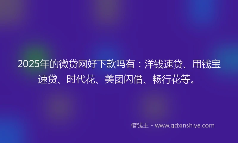 2025年的微贷网好下款吗有：洋钱速贷、用钱宝速贷、时代花、美团闪借、畅行花等。