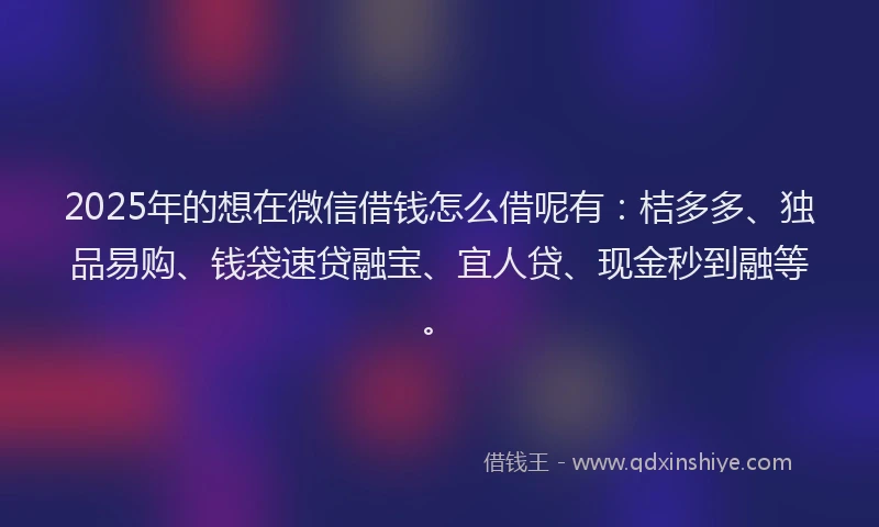 2025年的想在微信借钱怎么借呢有：桔多多、独品易购、钱袋速贷融宝、宜人贷、现金秒到融等。