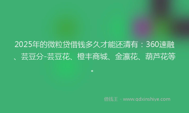 2025年的微粒贷借钱多久才能还清有：360速融、芸豆分-芸豆花、橙丰商城、金瀛花、葫芦花等。