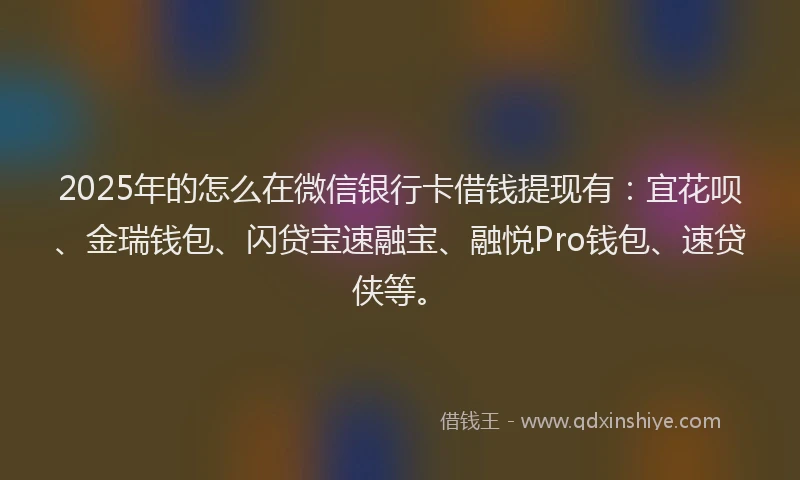 2025年的怎么在微信银行卡借钱提现有：宜花呗、金瑞钱包、闪贷宝速融宝、融悦Pro钱包、速贷侠等。