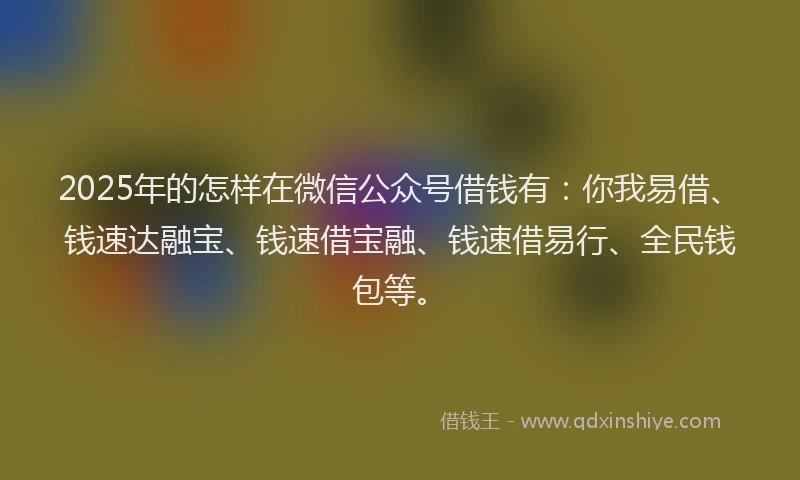 2025年的怎样在微信公众号借钱有：你我易借、钱速达融宝、钱速借宝融、钱速借易行、全民钱包等。