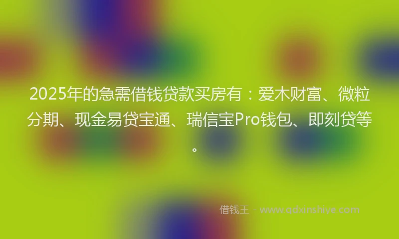 2025年的急需借钱贷款买房有：爱木财富、微粒分期、现金易贷宝通、瑞信宝Pro钱包、即刻贷等。