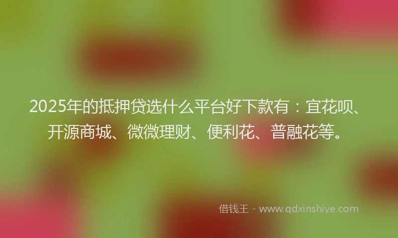 2025年的抵押贷选什么平台好下款有：宜花呗、开源商城、微微理财、便利花、普融花等。
