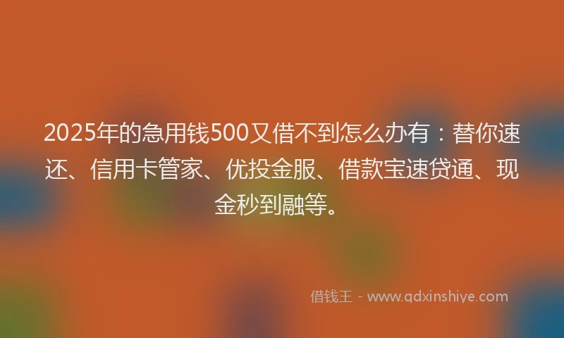 2025年的急用钱500又借不到怎么办有：替你速还、信用卡管家、优投金服、借款宝速贷通、现金秒到融等。