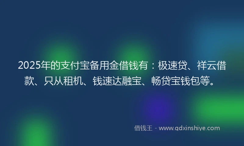 2025年的支付宝备用金借钱有：极速贷、祥云借款、只从租机、钱速达融宝、畅贷宝钱包等。