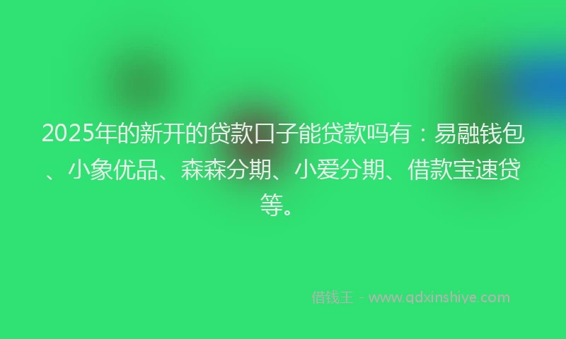 2025年的新开的贷款口子能贷款吗有：易融钱包、小象优品、森森分期、小爱分期、借款宝速贷等。