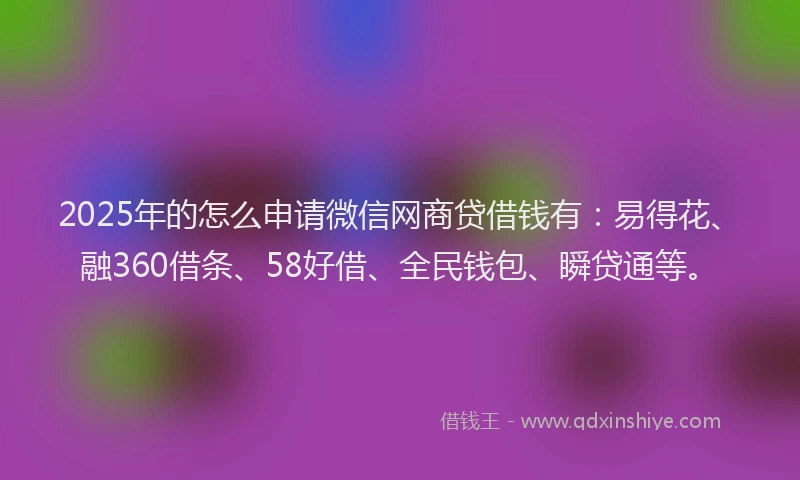 2025年的怎么申请微信网商贷借钱有：易得花、融360借条、58好借、全民钱包、瞬贷通等。