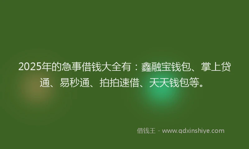 2025年的急事借钱大全有：鑫融宝钱包、掌上贷通、易秒通、拍拍速借、天天钱包等。