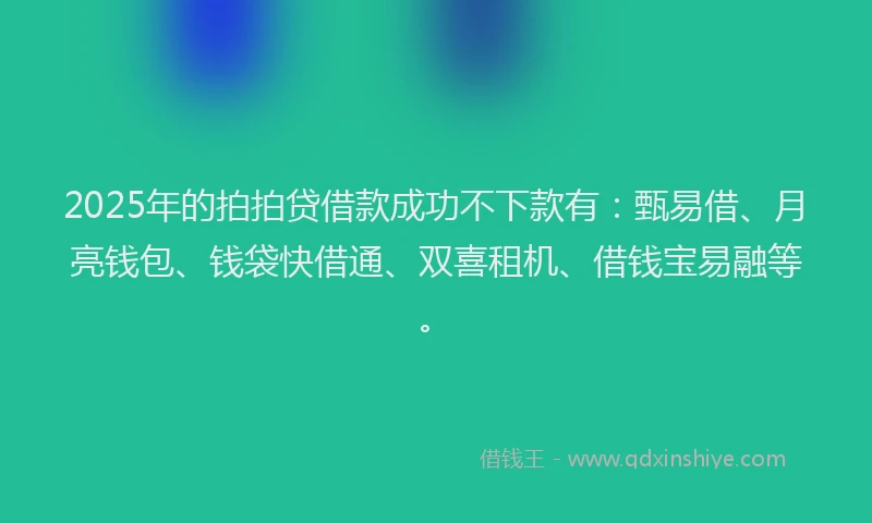 2025年的拍拍贷借款成功不下款有：甄易借、月亮钱包、钱袋快借通、双喜租机、借钱宝易融等。