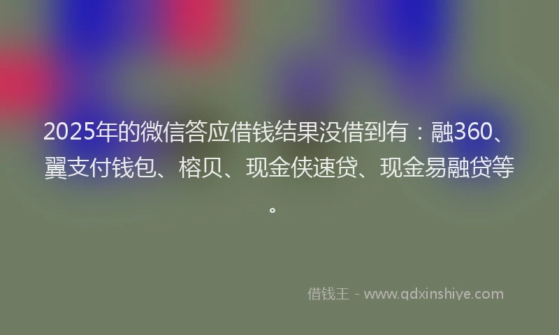 2025年的微信答应借钱结果没借到有：融360、翼支付钱包、榕贝、现金侠速贷、现金易融贷等。