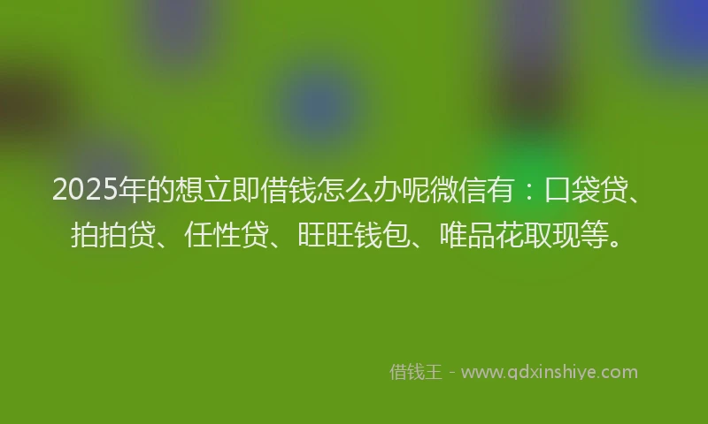 2025年的想立即借钱怎么办呢微信有：口袋贷、拍拍贷、任性贷、旺旺钱包、唯品花取现等。