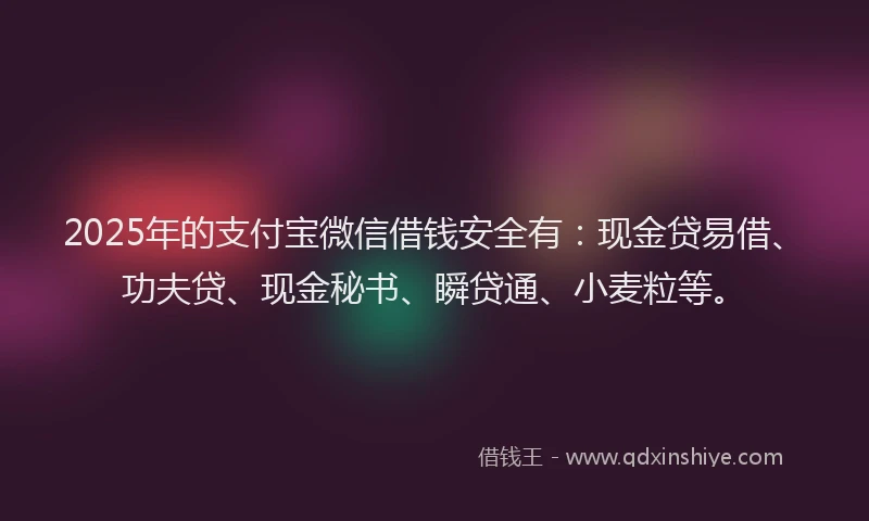 2025年的支付宝微信借钱安全有：现金贷易借、功夫贷、现金秘书、瞬贷通、小麦粒等。