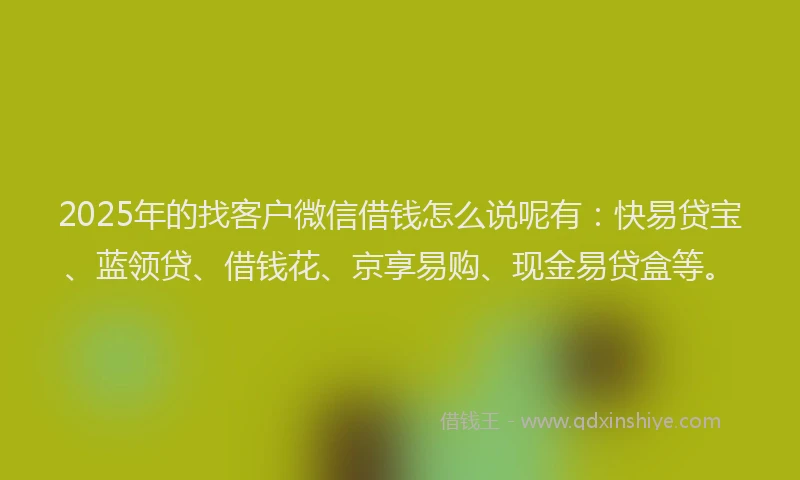 2025年的找客户微信借钱怎么说呢有：快易贷宝、蓝领贷、借钱花、京享易购、现金易贷盒等。